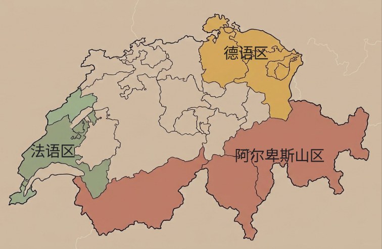 Map of Switzerland by language region